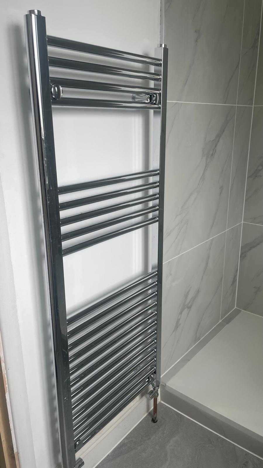 Chrome towel rail radiator fitted in Walsall bathroom renovation
