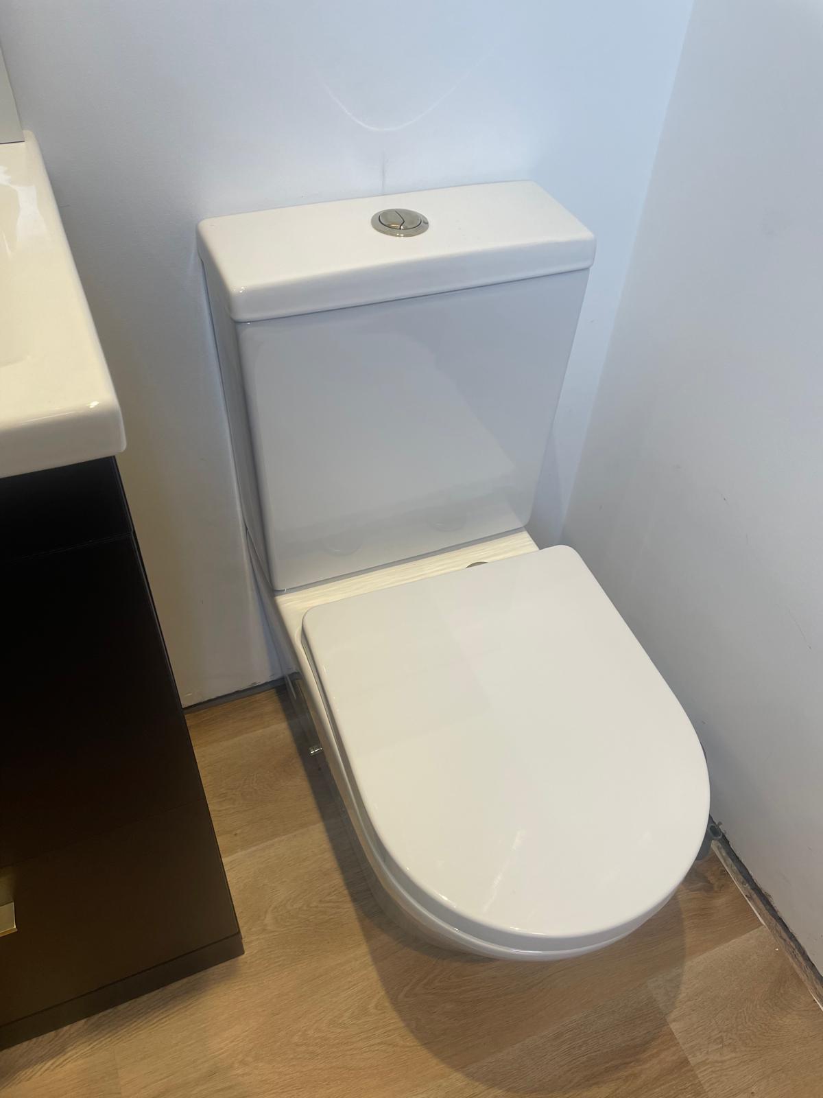 Vanity unit with concealed shower and gold glass screen